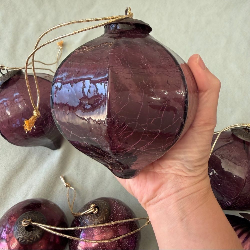 Purple Blown Glass Kugel Ball Christmas Ornament Set Of 6 - Picture 5 of 9
